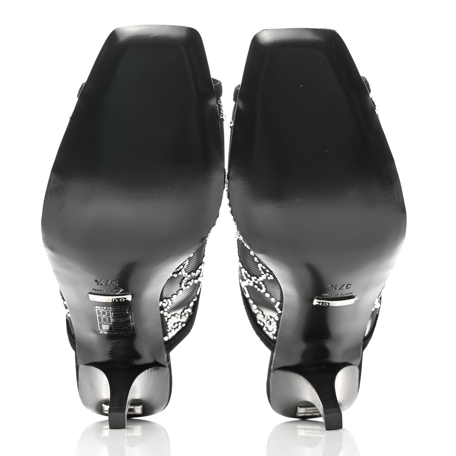 Gucci Tela Retino Kid Scamosciato Crystal GG Monogram Square G 95mm Slide Sandals 37.5 Black 6 of 12