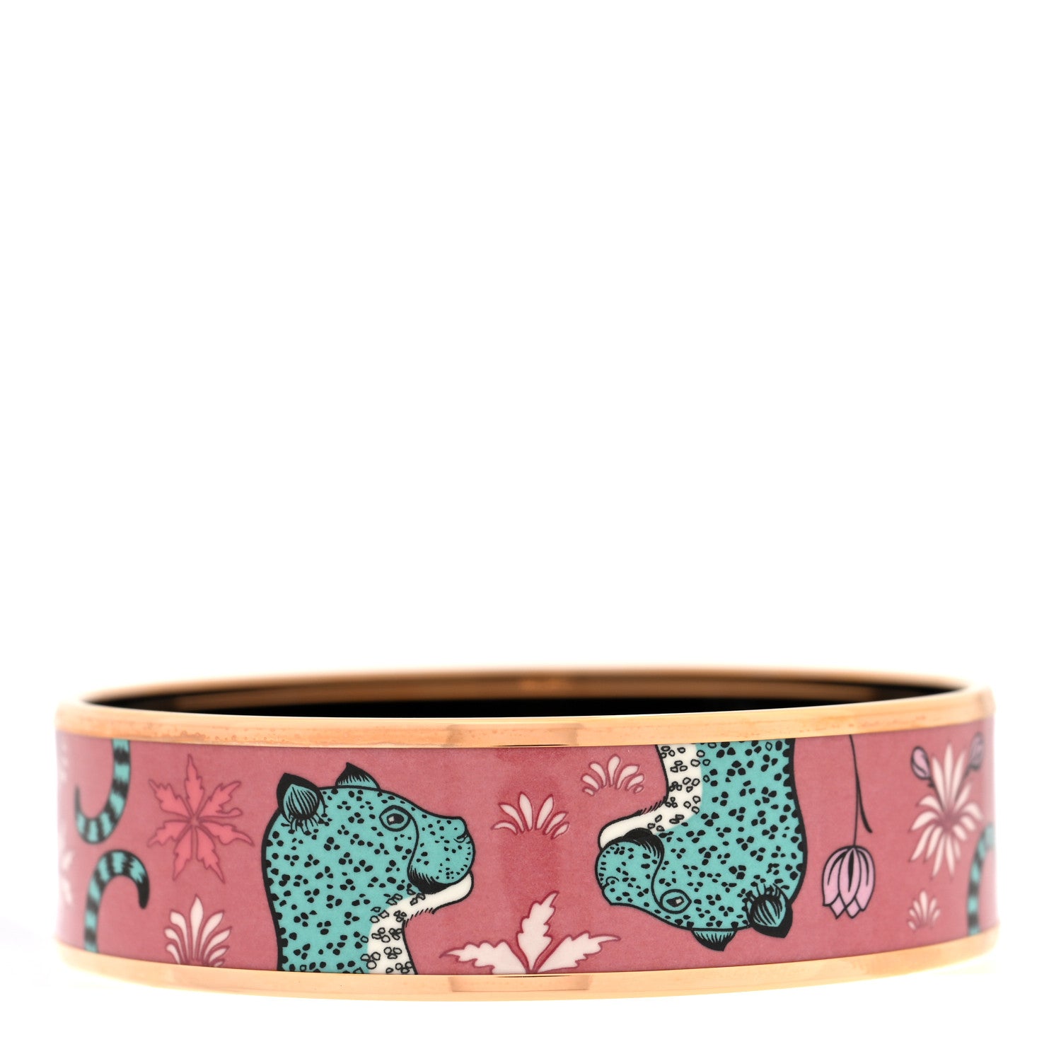 Hermes Enamel Printed Wide Les Léopards Bracelet 65 Rose Couture 3 of 4