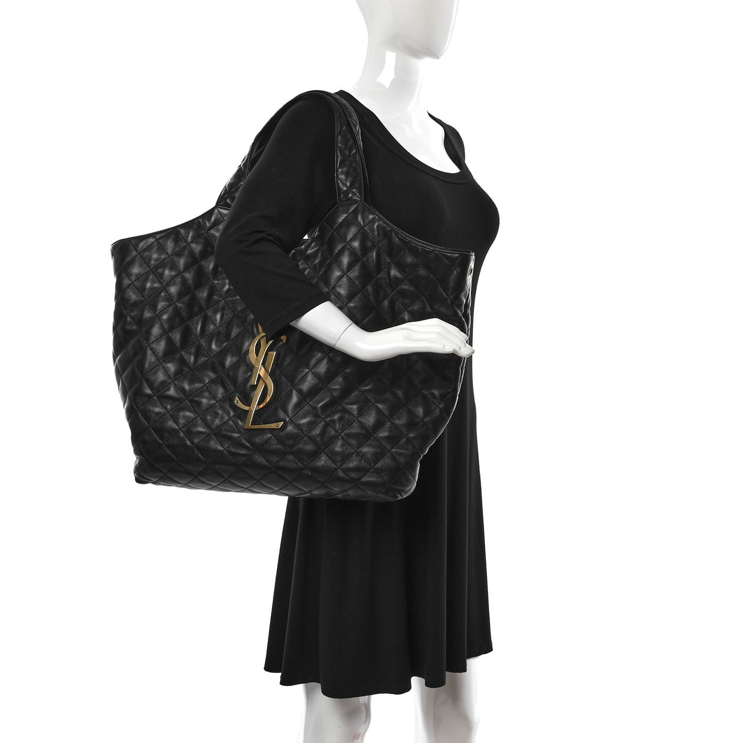 Lambskin Quilted Maxi Icare Shopping Tote Black