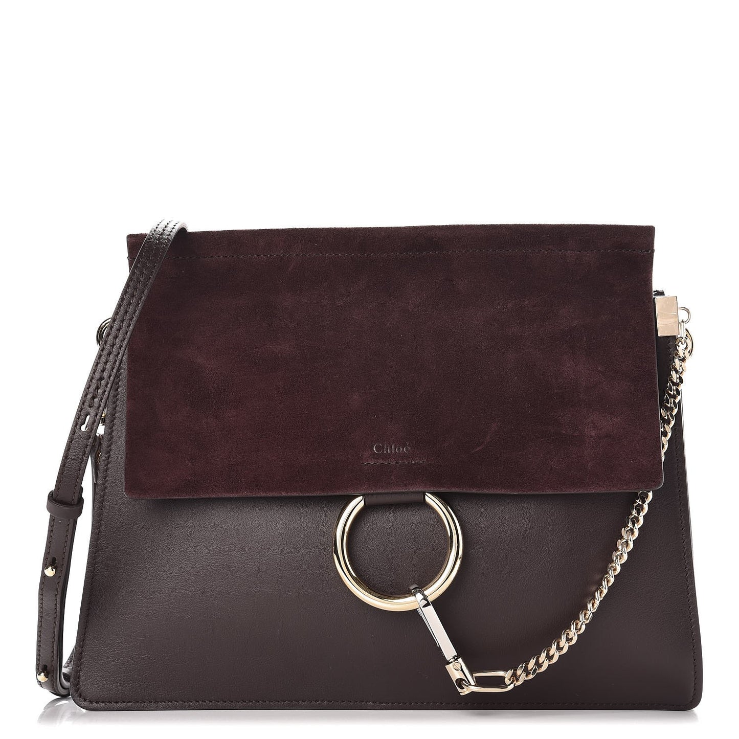 Calfskin Suede Medium Faye Shoulder Bag Carbon Brown