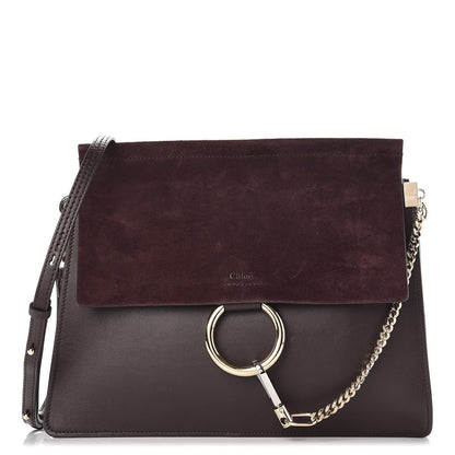 Chloe Calfskin Suede Medium Faye Shoulder Bag Carbon Brown 1 of 8