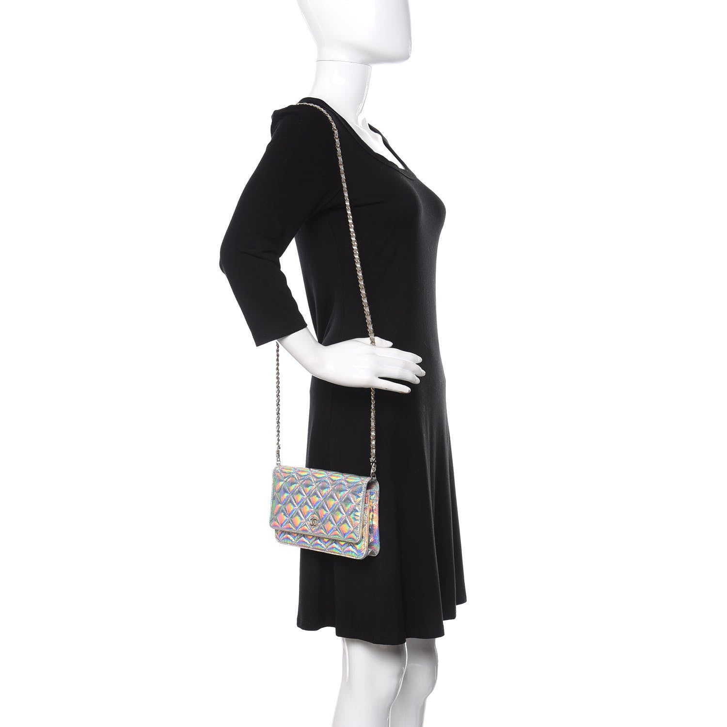 Chanel Iridescent Goatskin Quilted Wallet On Chain WOC Silver 2 of 12
