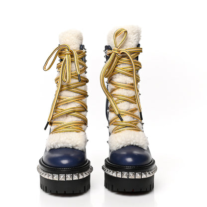 Christian Louboutin Calfskin Studded Shearling Yeti Donna 130 Boots 35 Version Navy 2 of 7