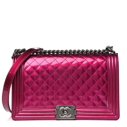 Chanel Metallic Patent Quilted New Medium Boy Flap Fuchsia 1 of 9