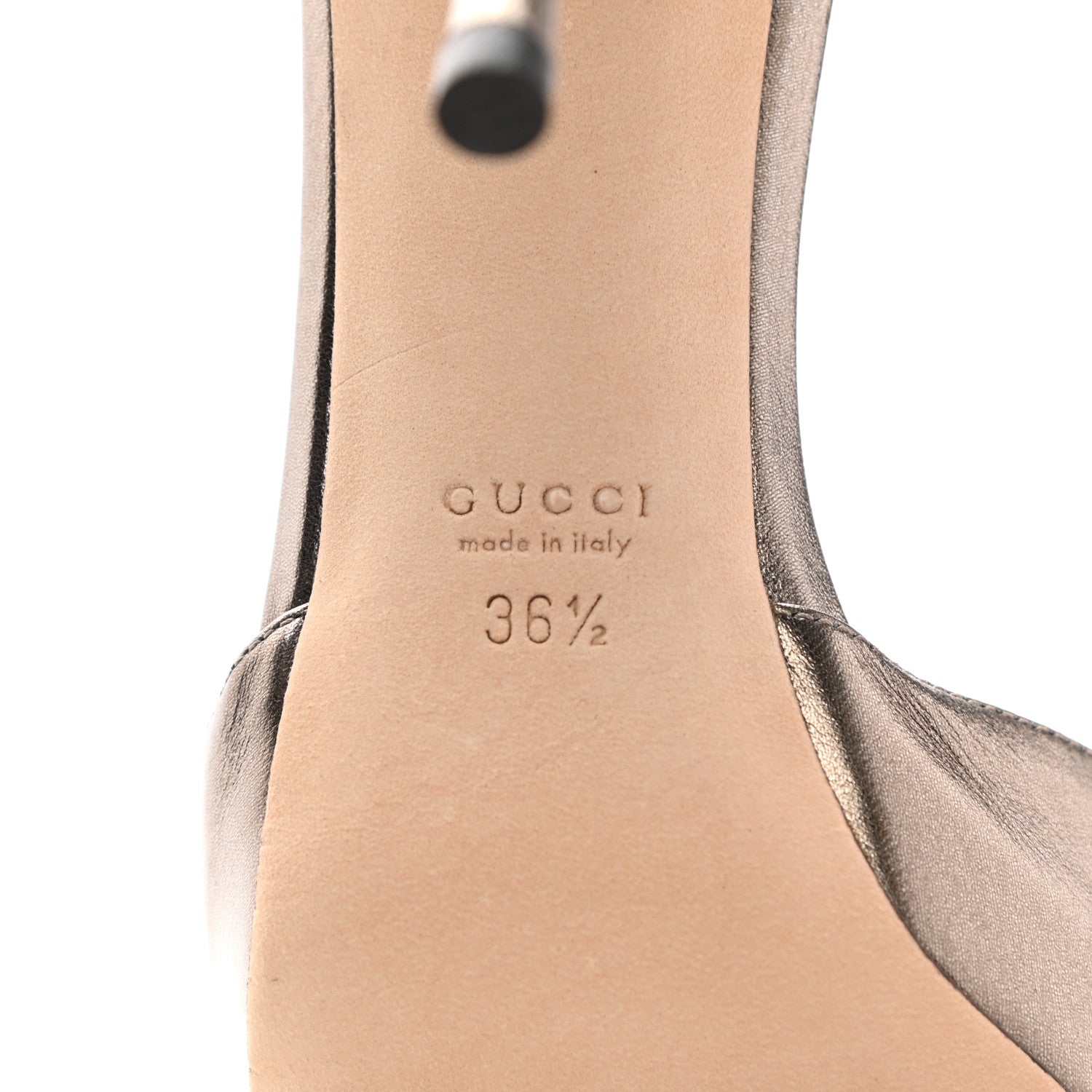 Gucci Metallic Nappa Bamboo Mid Heel Slide Sandals 36.5 Bronze 7 of 14