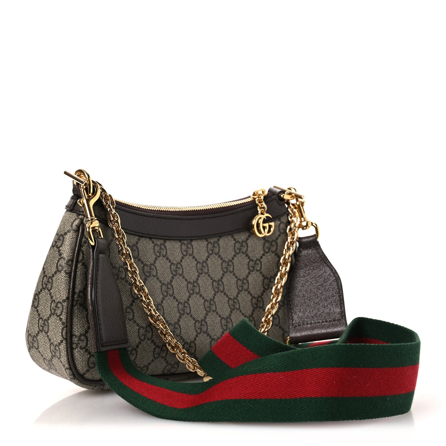 GG Supreme Monogram Textured Dollar Calfskin Web Small Ophidia GG Handbag Beige Ebony New Acero