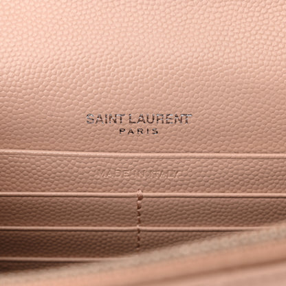 Saint Laurent Grain De Poudre Matelasse Chevron Monogram Envelope Chain Wallet Pale Pink 6 of 10