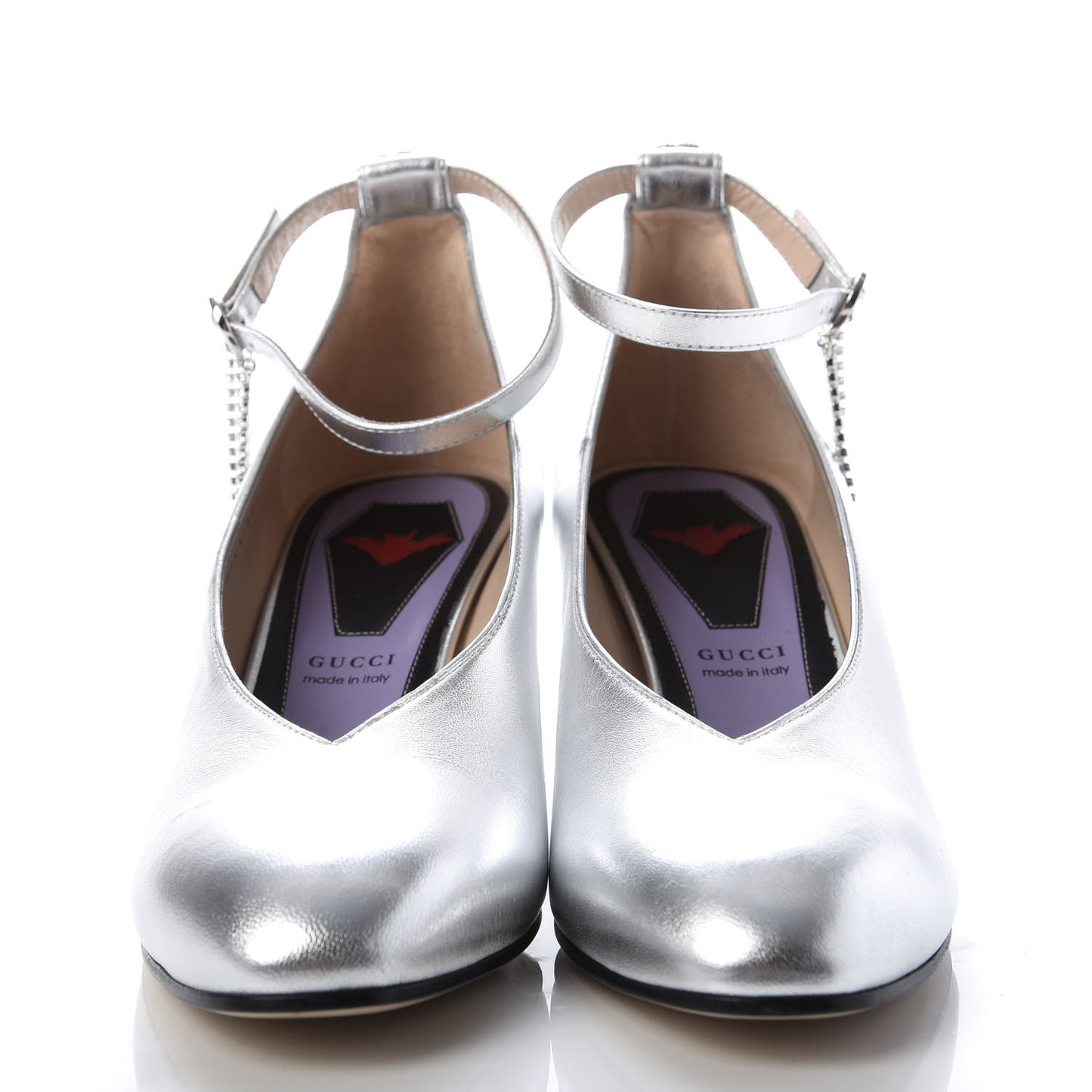 Metallic Nappa Crystal Square G Mid Heel Pumps 39.5 Silver