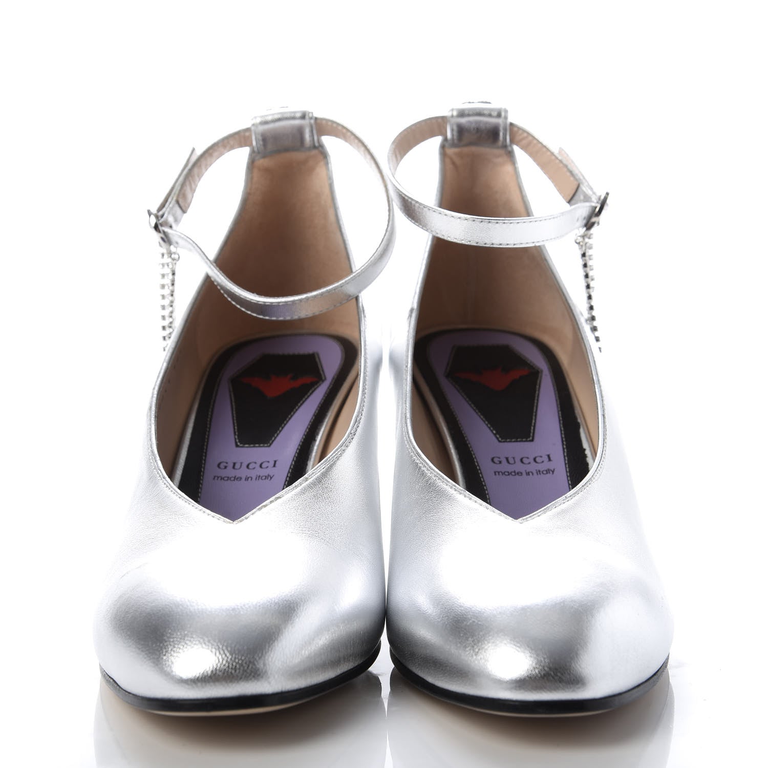 Gucci Metallic Nappa Crystal Square G Mid Heel Pumps 39.5 Silver 2 of 10