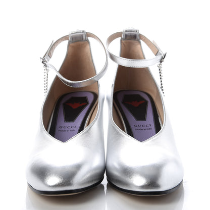 Gucci Metallic Nappa Crystal Square G Mid Heel Pumps 39.5 Silver 2 of 10