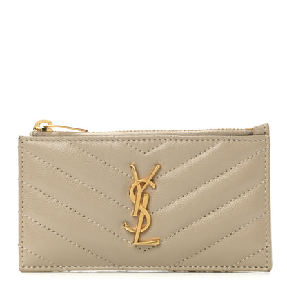 Saint Laurent Monogram Grain de Poudre 5 Fragments Zip Pouch Card Holder Dark Latte 1 of 9
