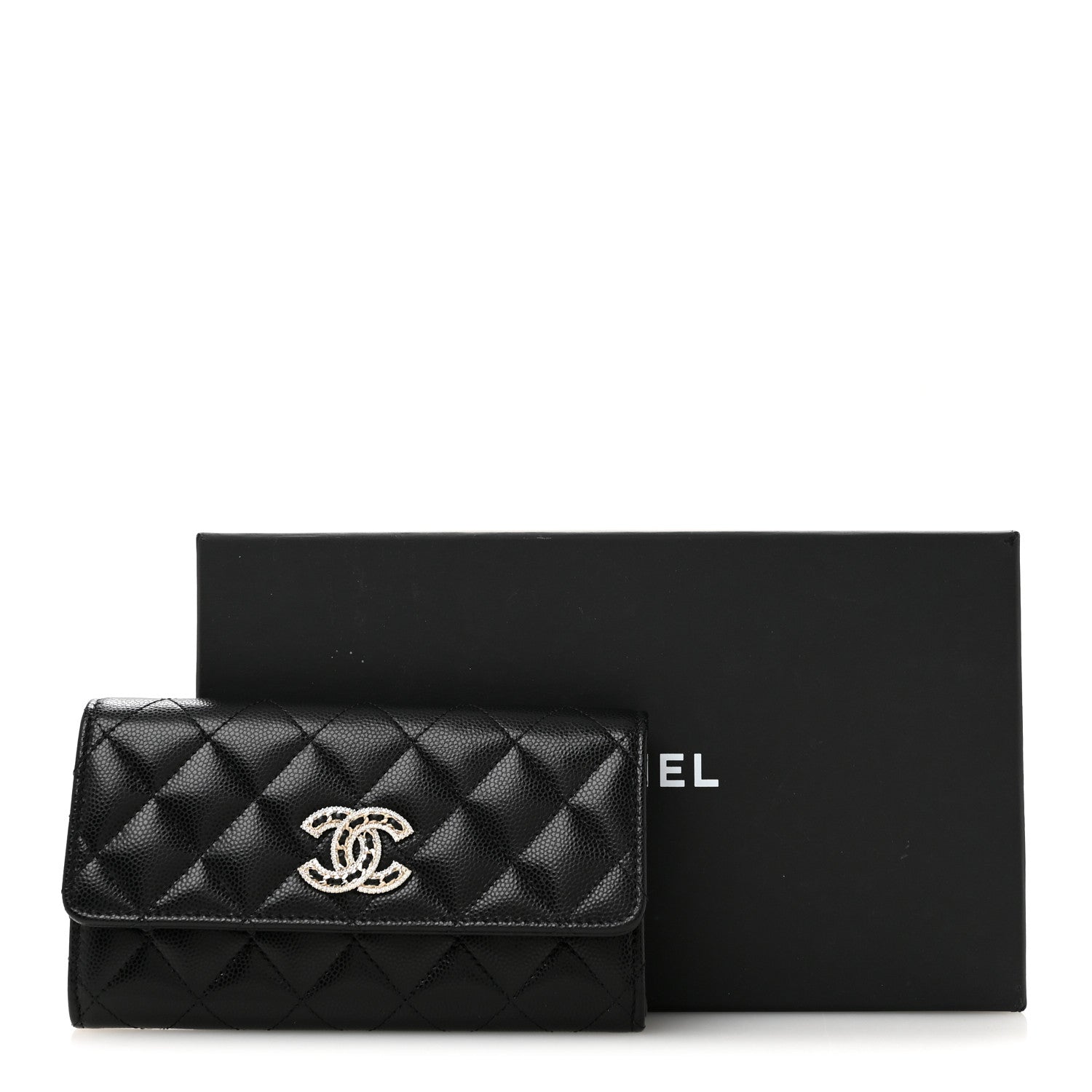Chanel Caviar Quilted Crystal CC Large Gusset Flap Wallet Black 9 of 9