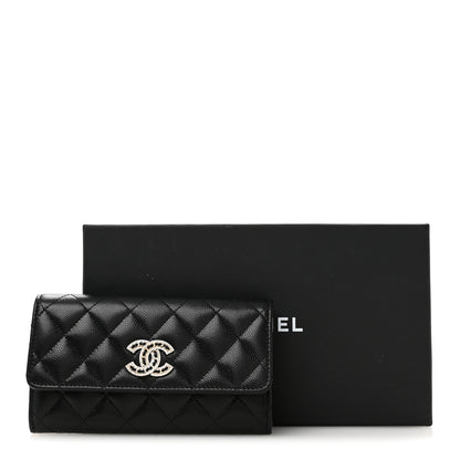 Chanel Caviar Quilted Crystal CC Large Gusset Flap Wallet Black 9 of 9