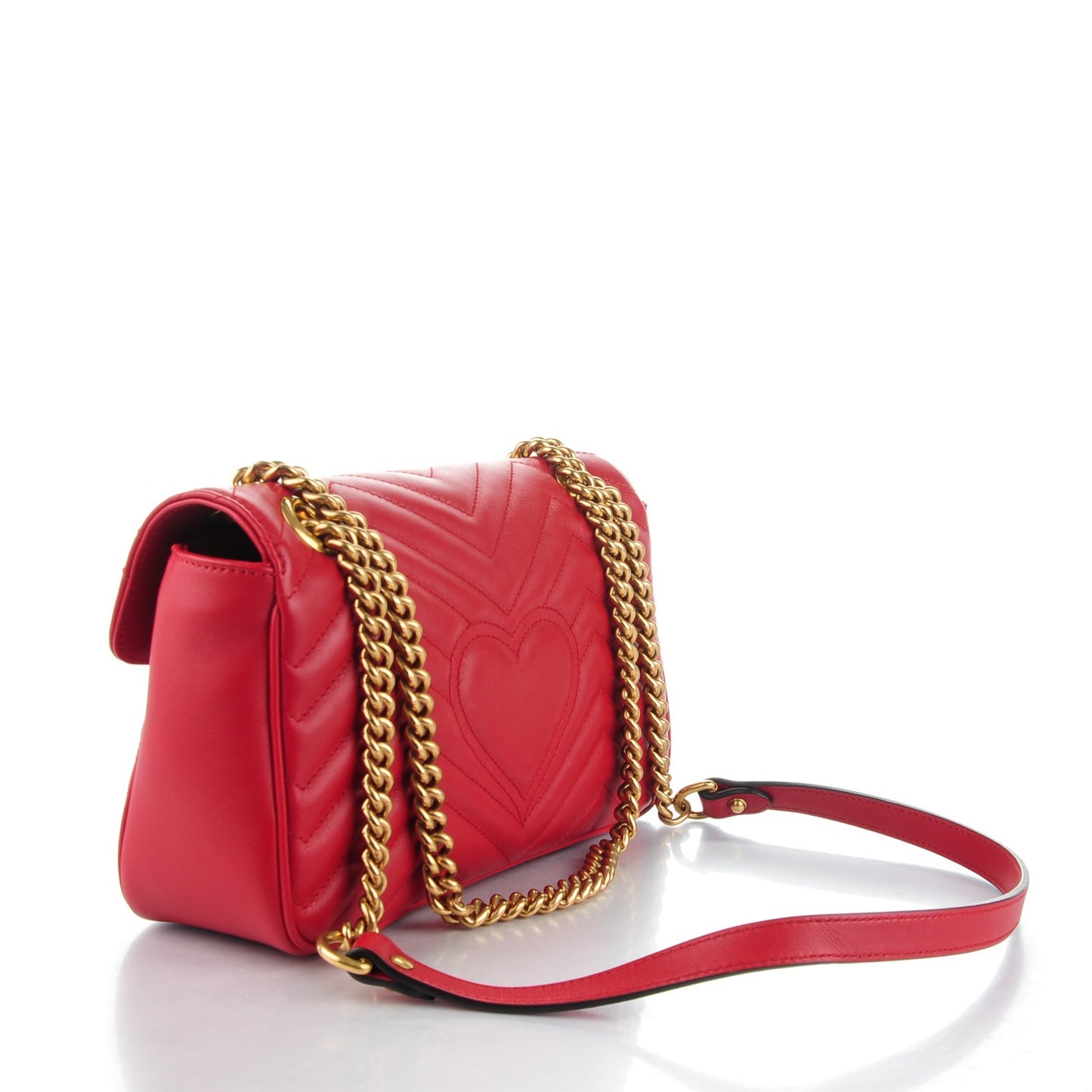 Calfskin Matelasse Small GG Marmont Shoulder Bag Hibiscus Red
