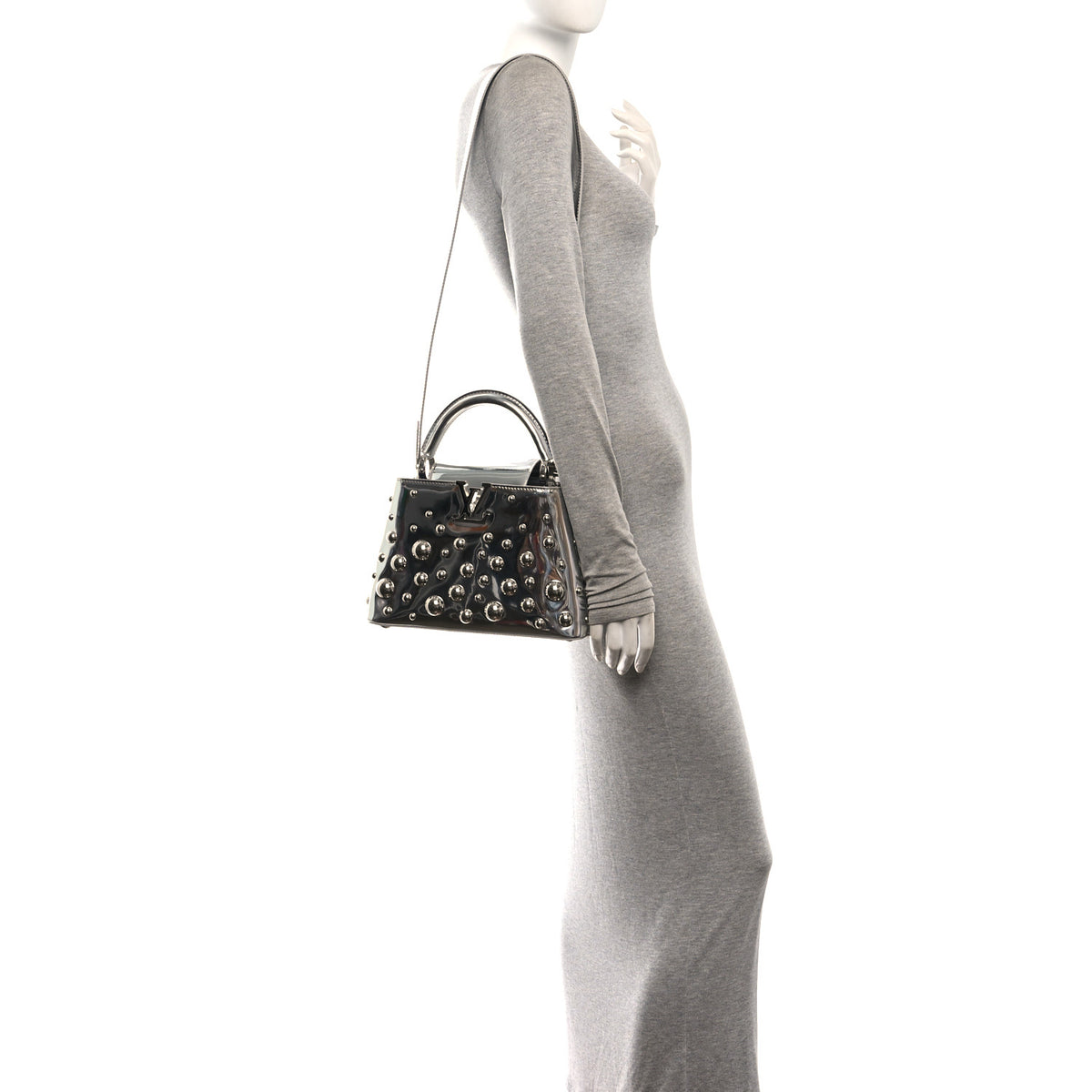 Louis Vuitton LV X YK Metallic Taurillon Brass Metal Dots Capucines BB Silver 2 of 9