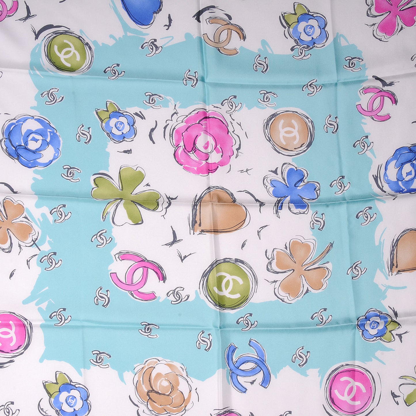 Silk CC Camellia Clover Heart Scarf