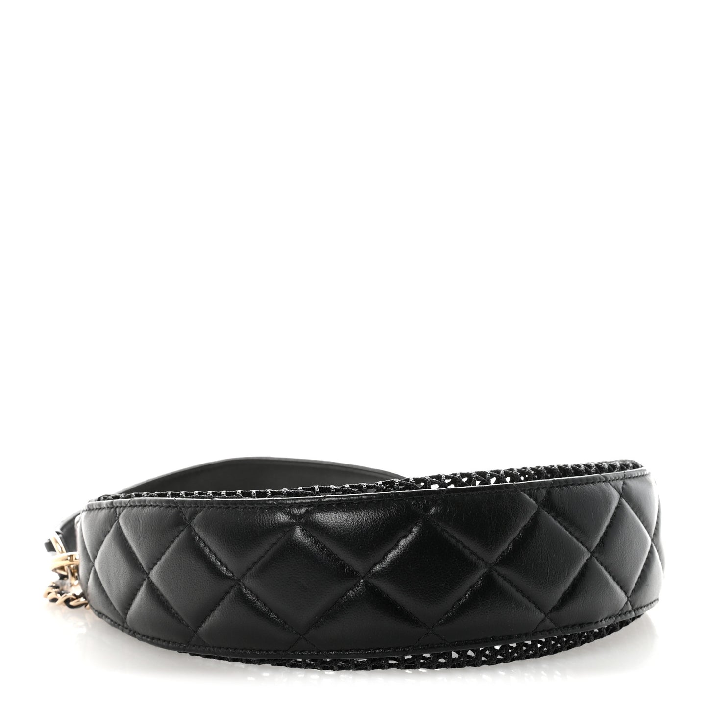 Mesh Shiny Lambskin Chain Hobo Black