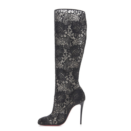 Christian Louboutin Mesh Guipure Wax Lace Kid Tennissina 100 Tall Boots 38.5 Black 1 of 7