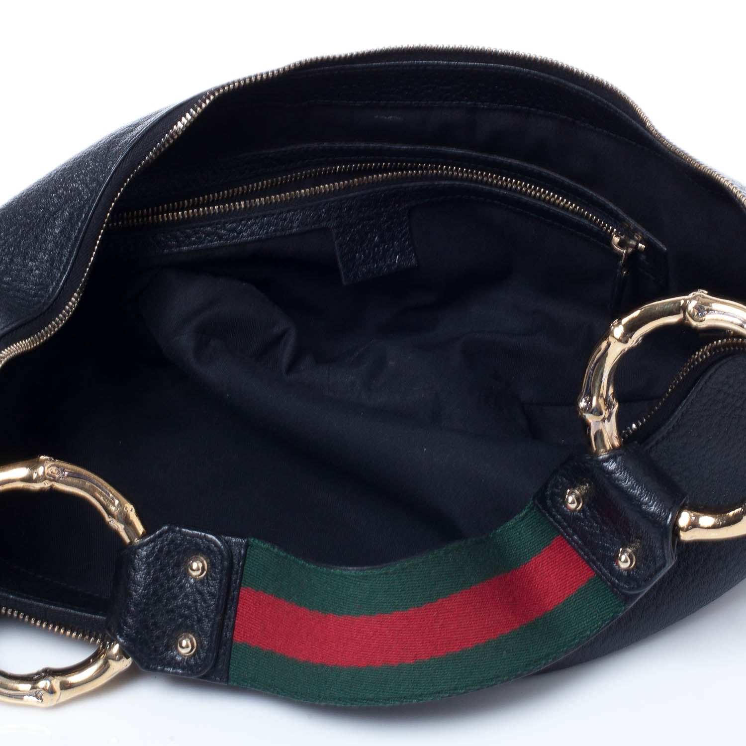 Gucci Pebbled Calfskin Web Bamboo Ring Hobo Black 8 of 9