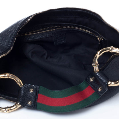 Gucci Pebbled Calfskin Web Bamboo Ring Hobo Black 8 of 9