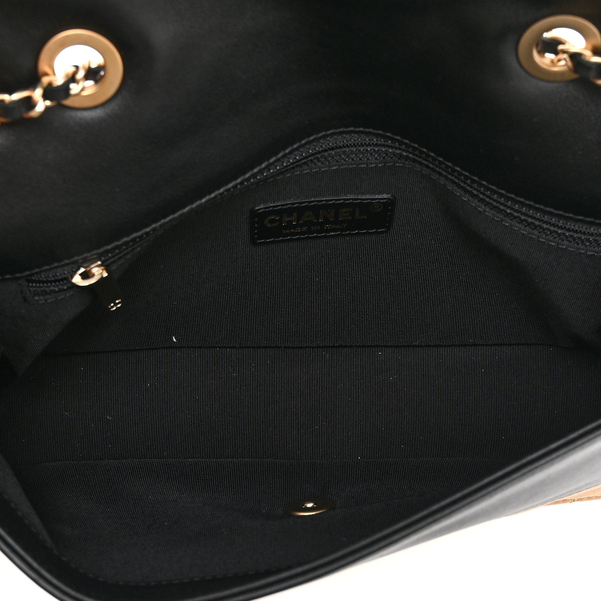 Lambskin Quilted Medium Graphic Flap Beige Black