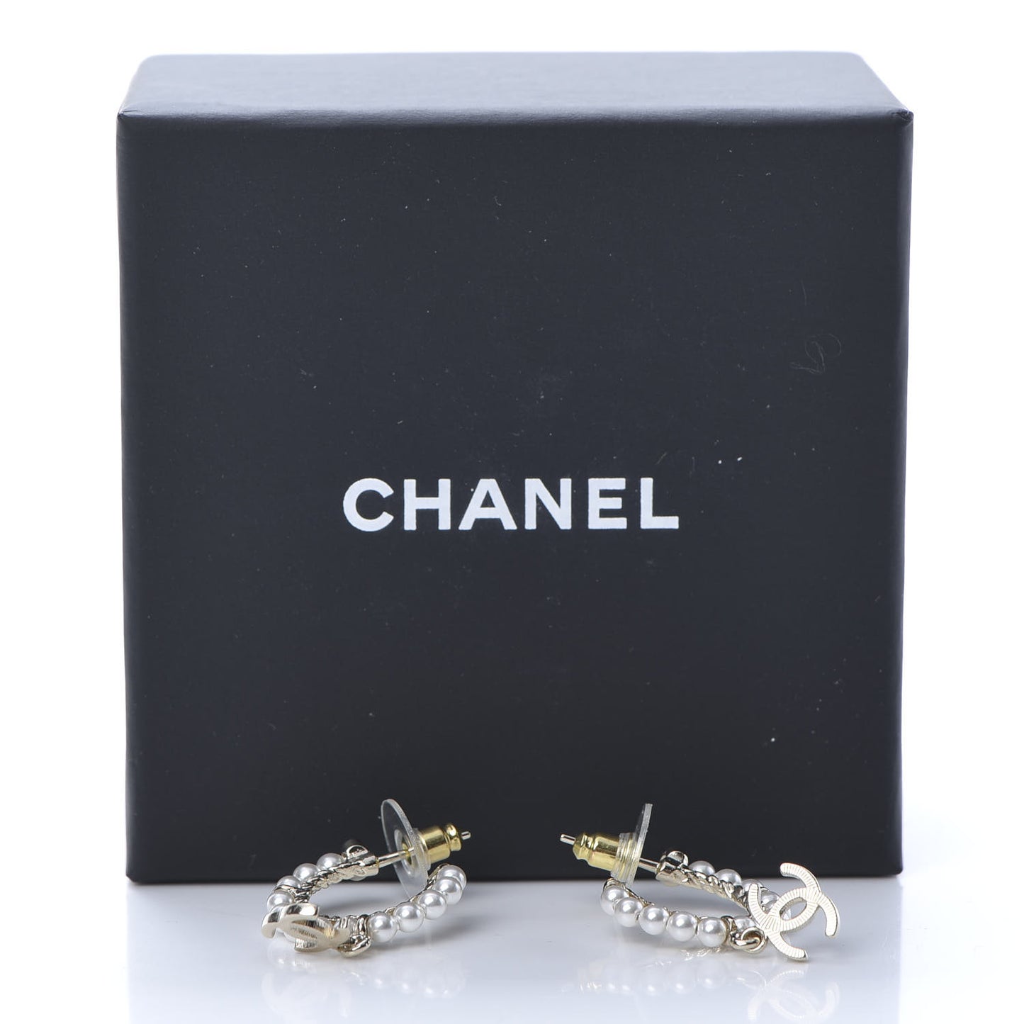 Pearl Charms CC Hoop Earrings Gold