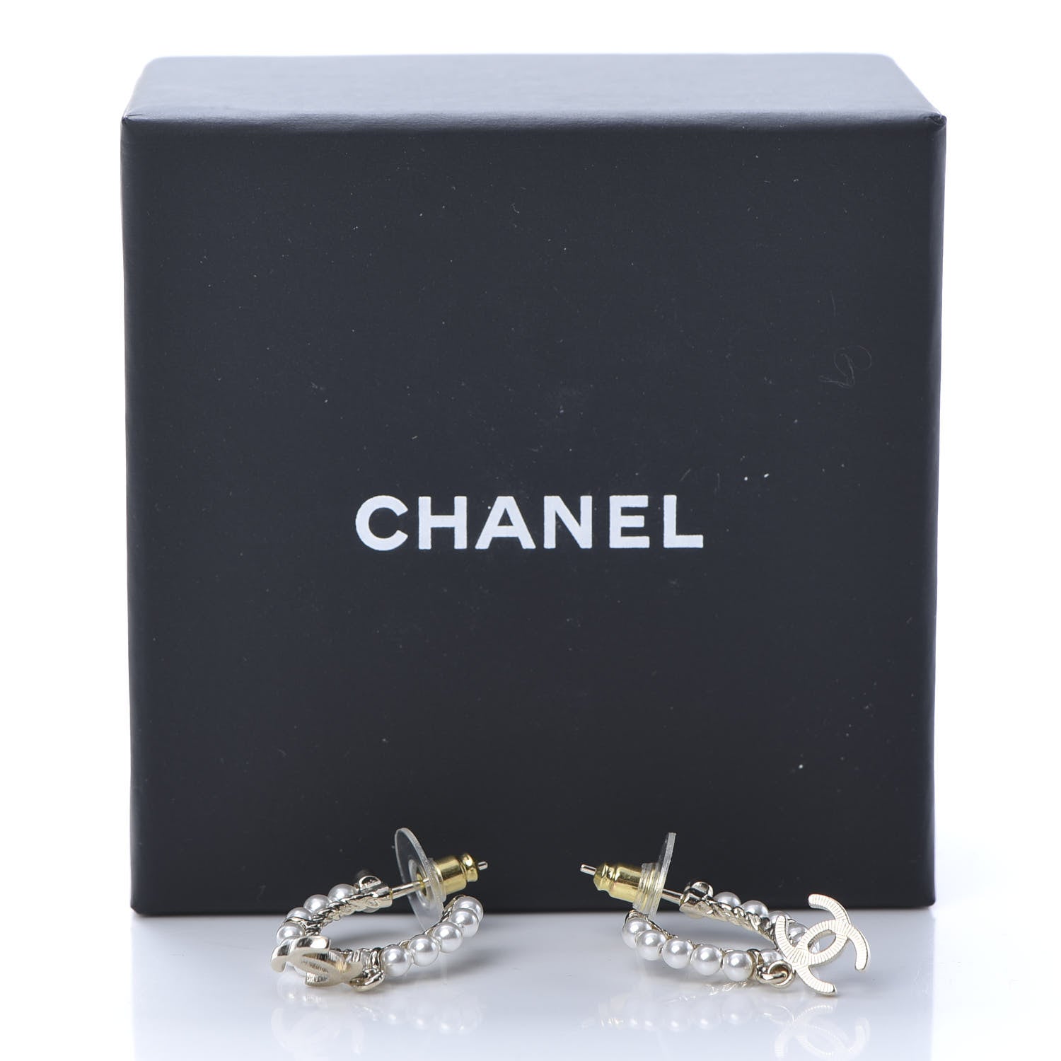 Chanel Pearl Charms CC Hoop Earrings Gold 6 of 6