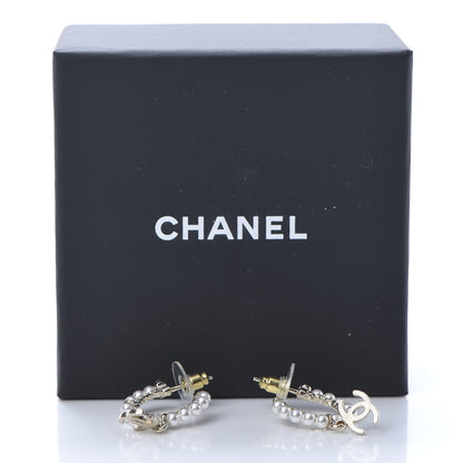 Chanel Pearl Charms CC Hoop Earrings Gold 6 of 6