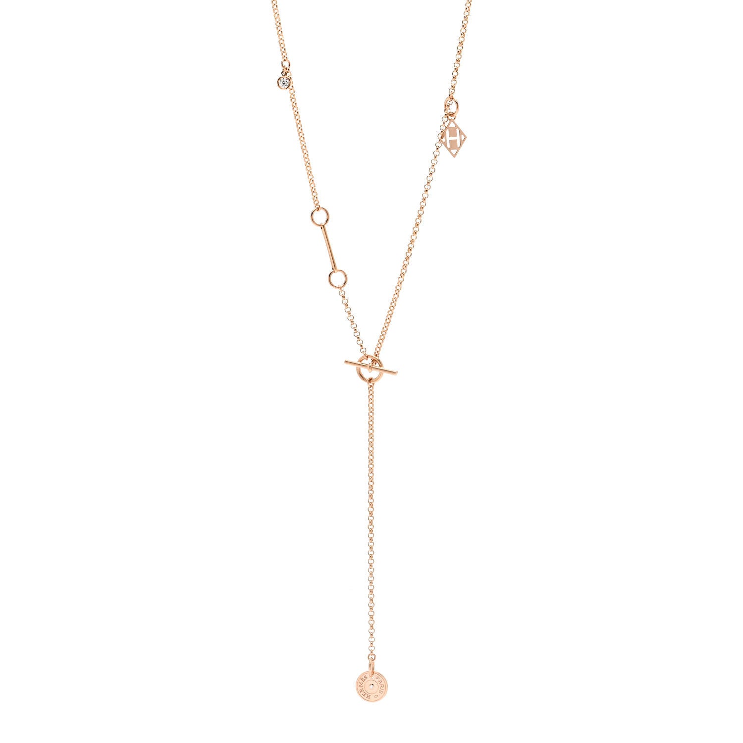 Hermes 18K Rose Gold Diamond Gambade Necklace 1 of 5