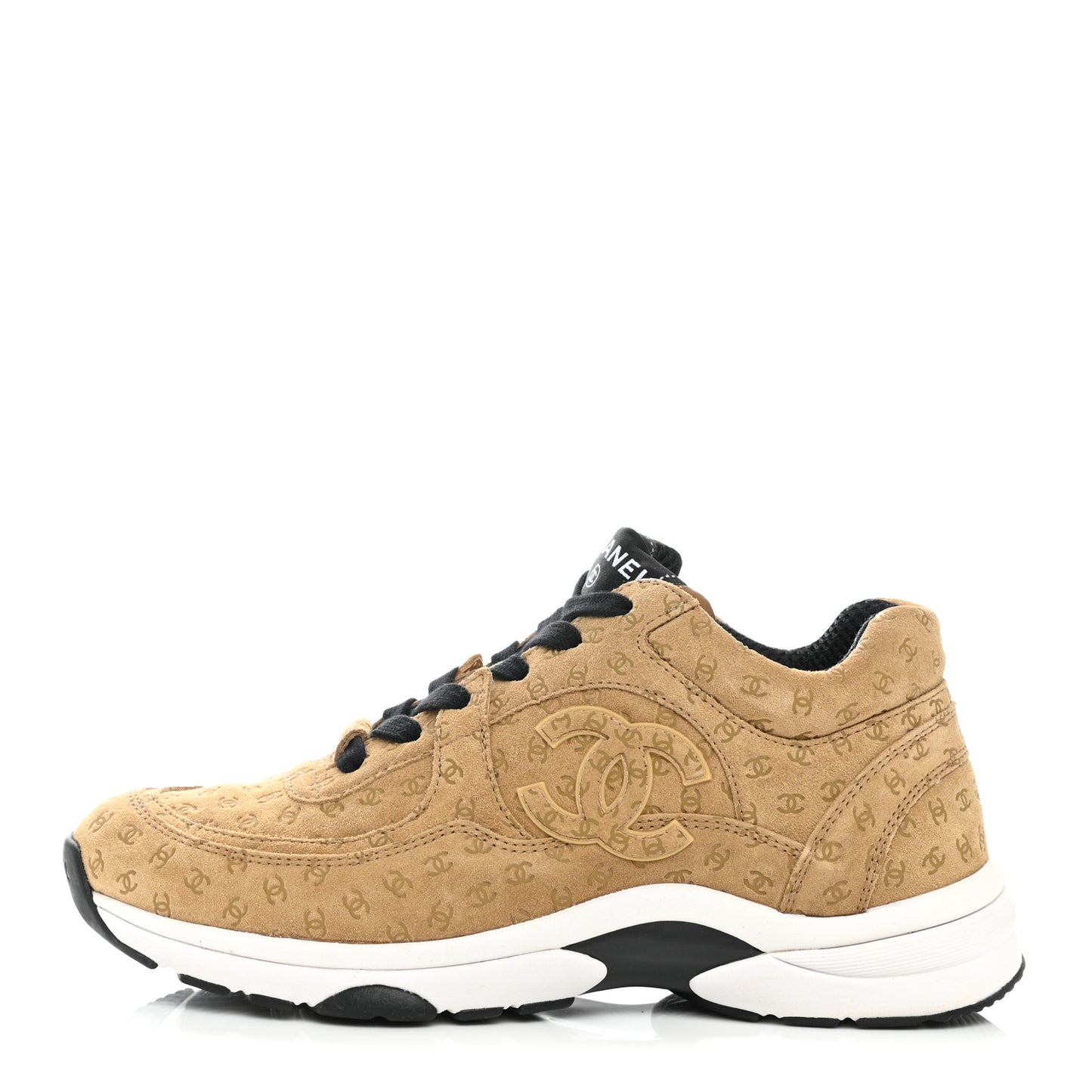 Nylon Suede Calfskin Printed CC Sneakers 37.5 Beige