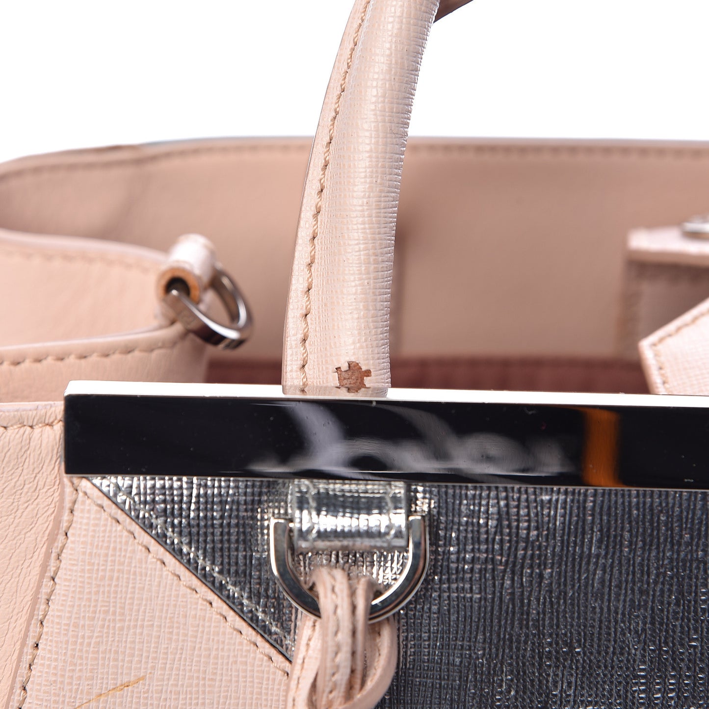 Vitello Elite Calfskin Colorblock Petite 2Jours Tote Argento Plaster
