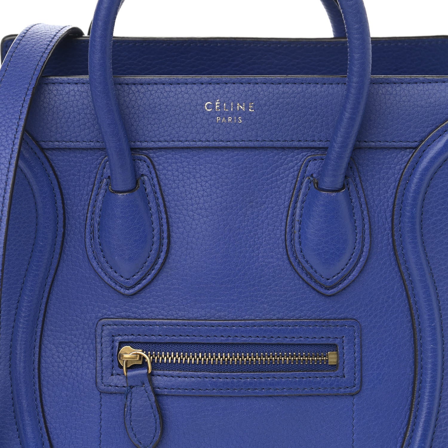 Celine Drummed Calfskin Nano Luggage Indigo 7 of 11