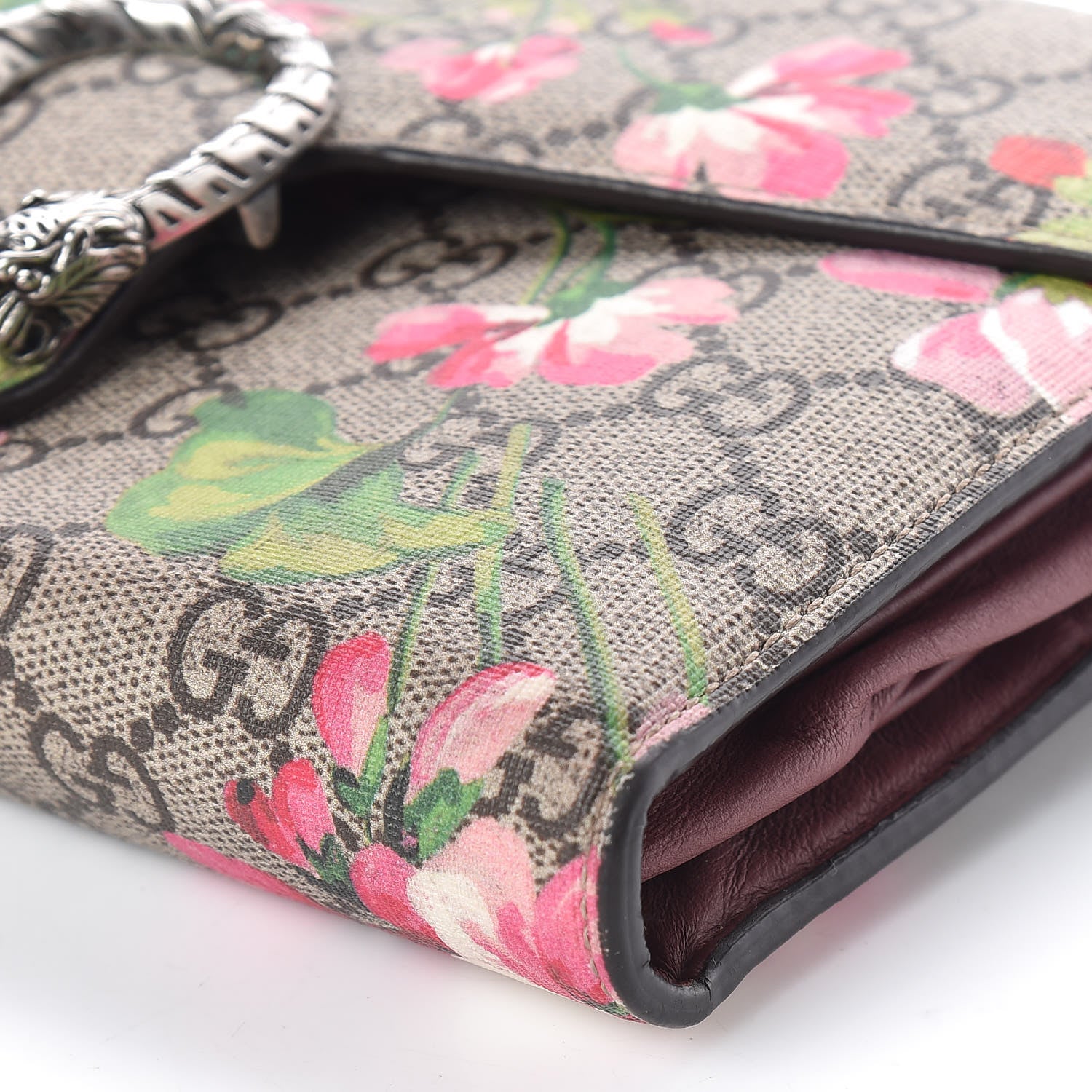 Gucci GG Supreme Monogram Blooms Mini Dionysus Chain Wallet Beige Multicolor Dry Rose 6 of 8