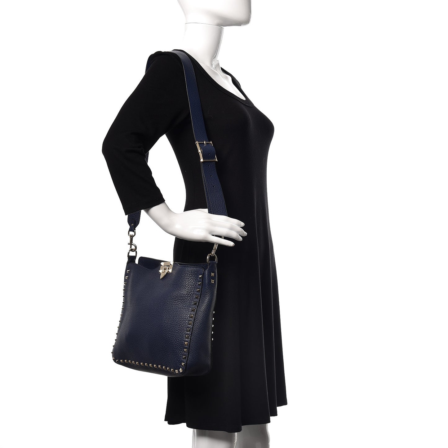 Calfskin Small Rockstud Flip-Lock Messenger Bag Blue