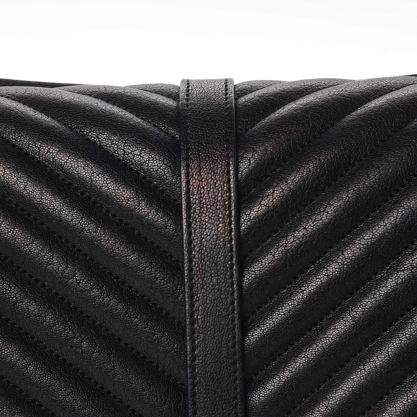 Sheepskin Matelasse Chevron Monogram Large College Satchel Black