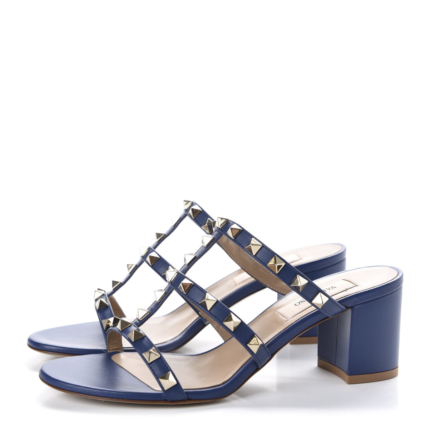 Calfskin Rockstud 60mm Caged Slide Sandals 36 Light Ocean