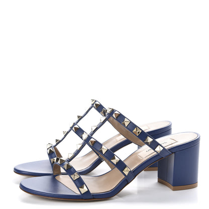 Valentino Garavani Calfskin Rockstud 60mm Caged Slide Sandals 36 Light Ocean 3 of 10