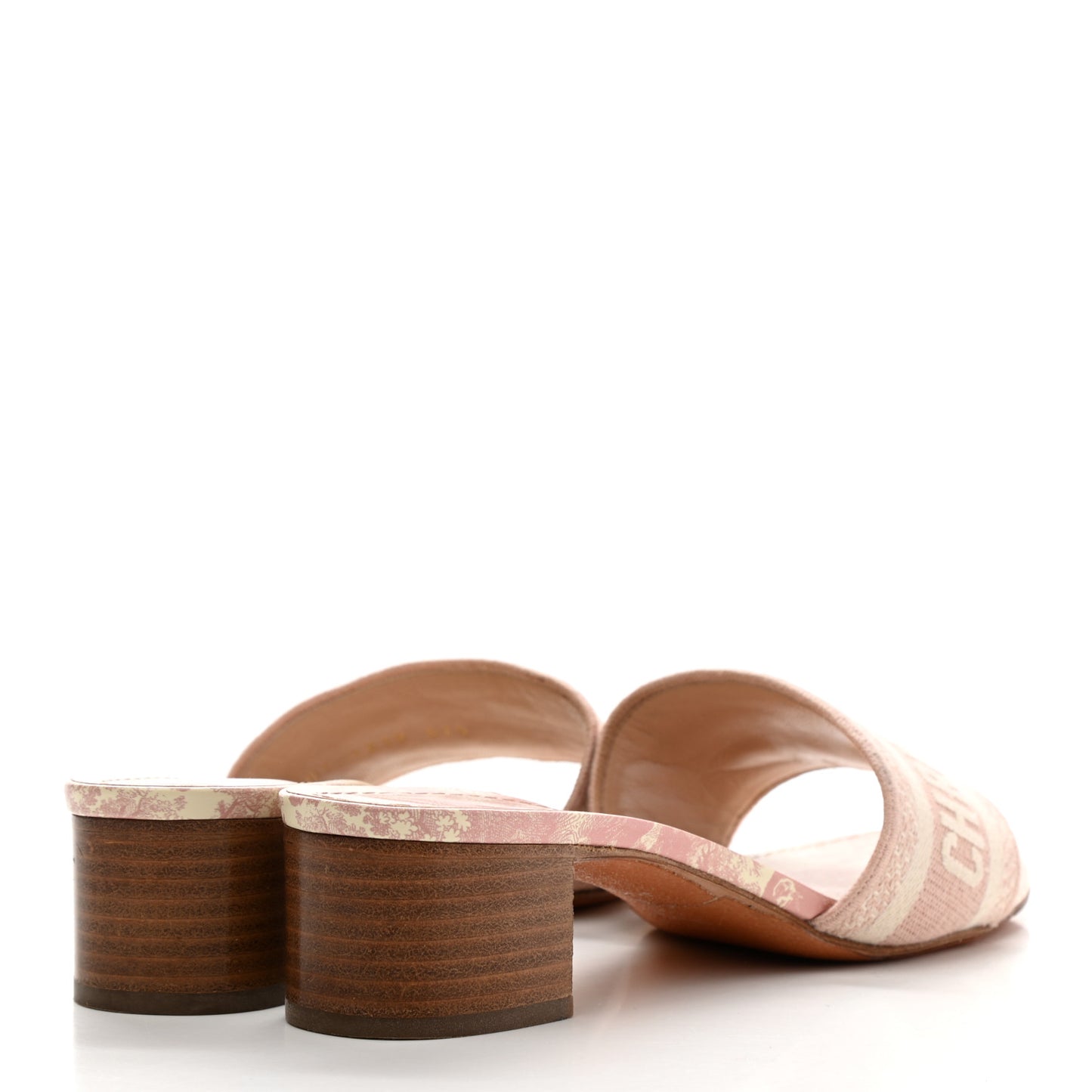 Cotton Toile De Jouy Embroidered Dway 50mm Slide Sandals 37.5 Light Pink