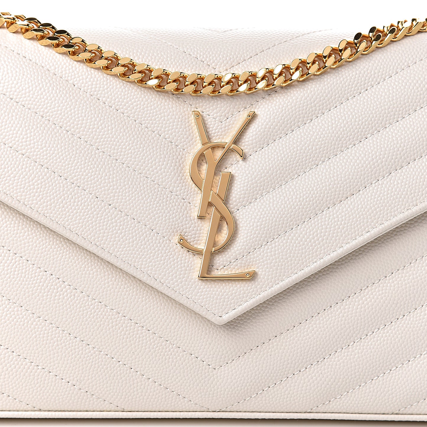 Grain De Poudre Matelasse Chevron Monogram Chain Wallet Porcellana