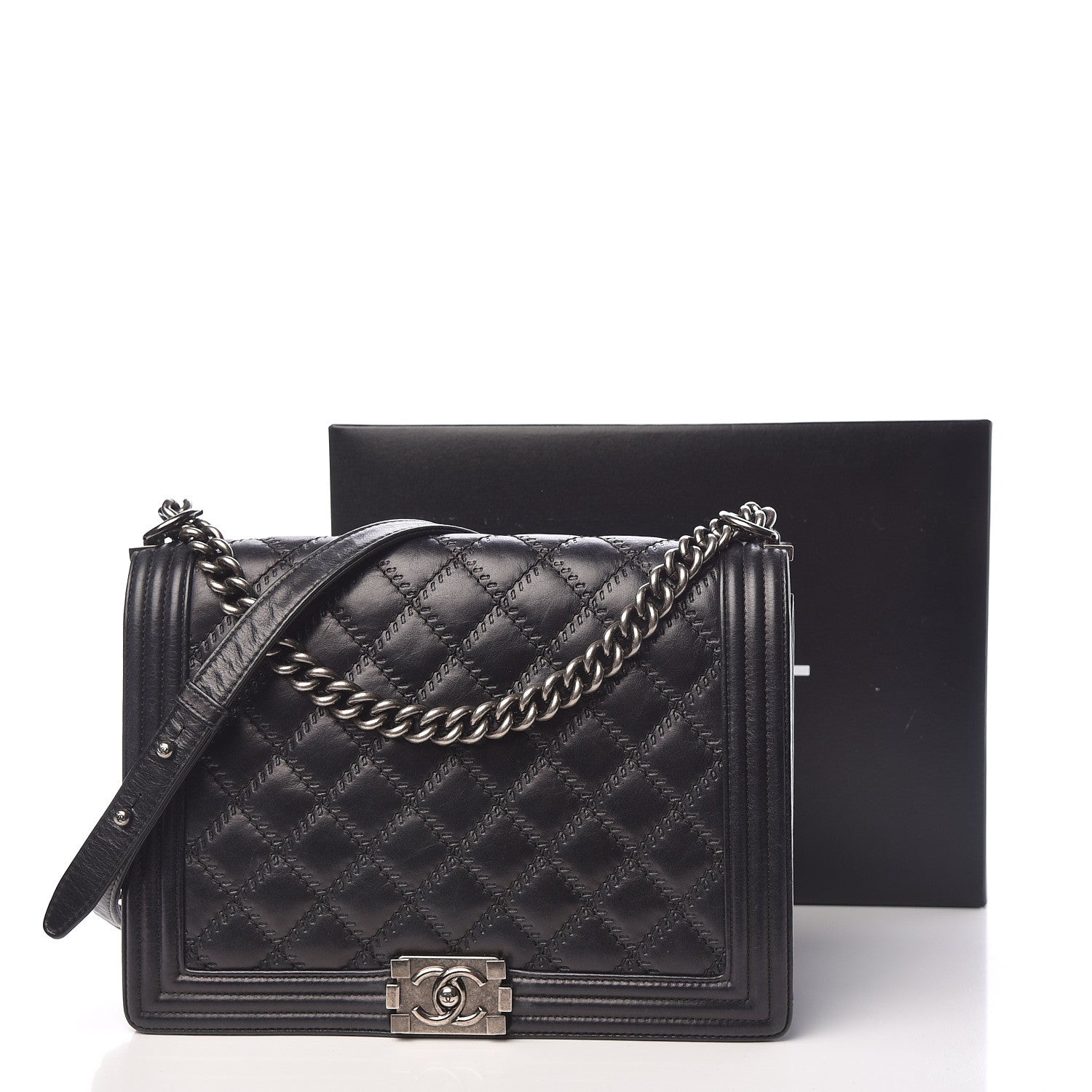 Chanel Calfskin Embossed Stitch Large Boy Flap Black 19 of 19