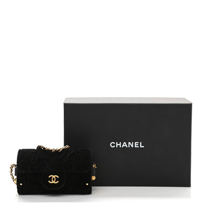 Chanel Velvet Camellia Embossed Jewel Belt Card Holder With Chain Black 11 of 11