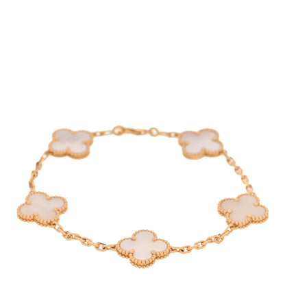 Van Cleef & Arpels 18K Yellow Gold Mother of Pearl 5 Motifs Vintage Alhambra Bracelet 1 of 5