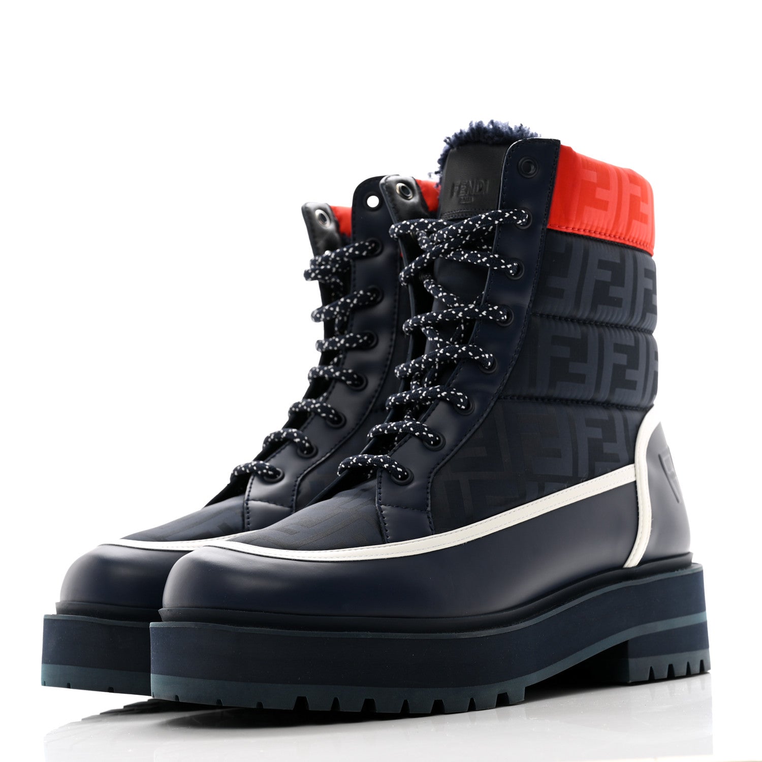 Fendi Vitello Nylon FF Biker Boots 40.5 Navy Red 3 of 6