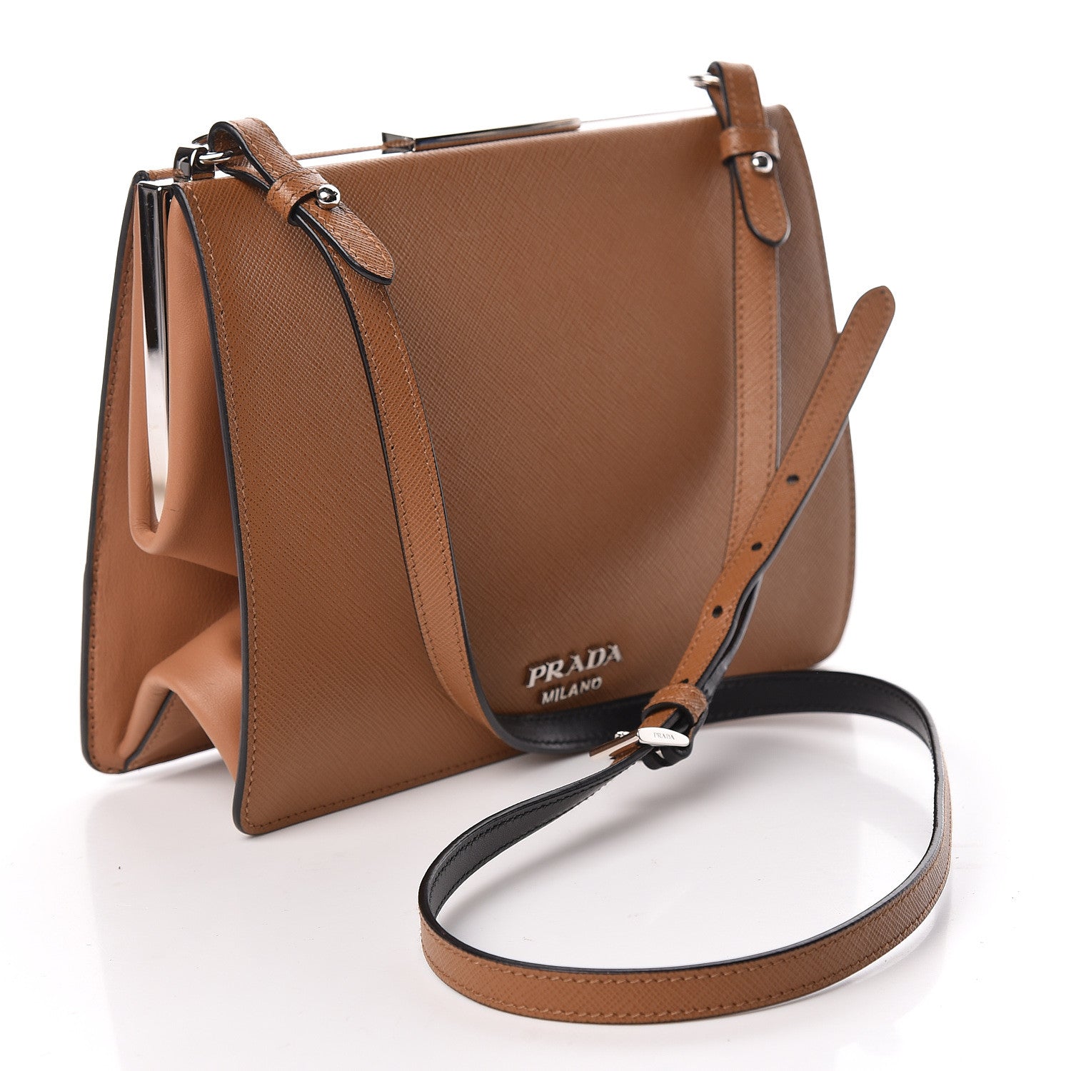 Prada Saffiano Patch Comics Light Frame Bag Caramel 3 of 10