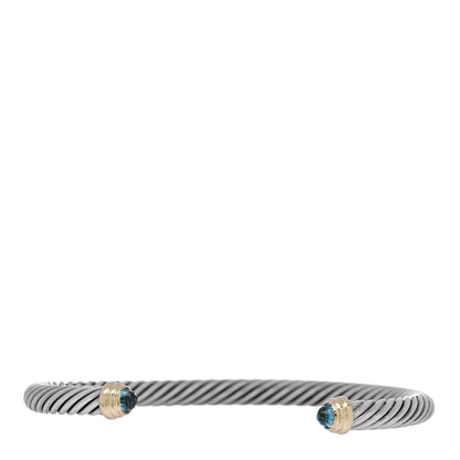 David Yurman Sterling Silver 14K Yellow Gold Blue Topaz 5mm Cable Classics Petite Color Bracelet 1 of 3
