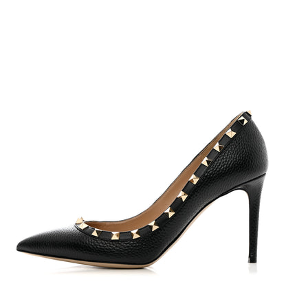 Valentino Garavani Pebbled Calfskin Rockstud 85mm Pumps 39.5 Black 1 of 10