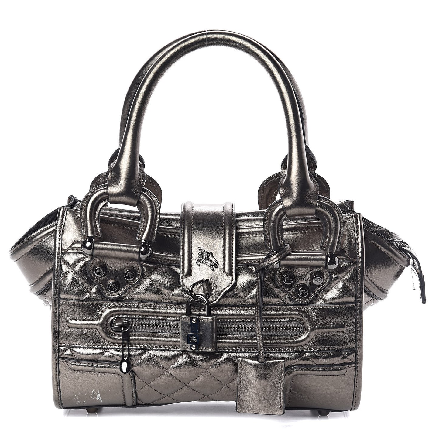 Metallic Calfskin Quilted Mini Manor Tote Pewter