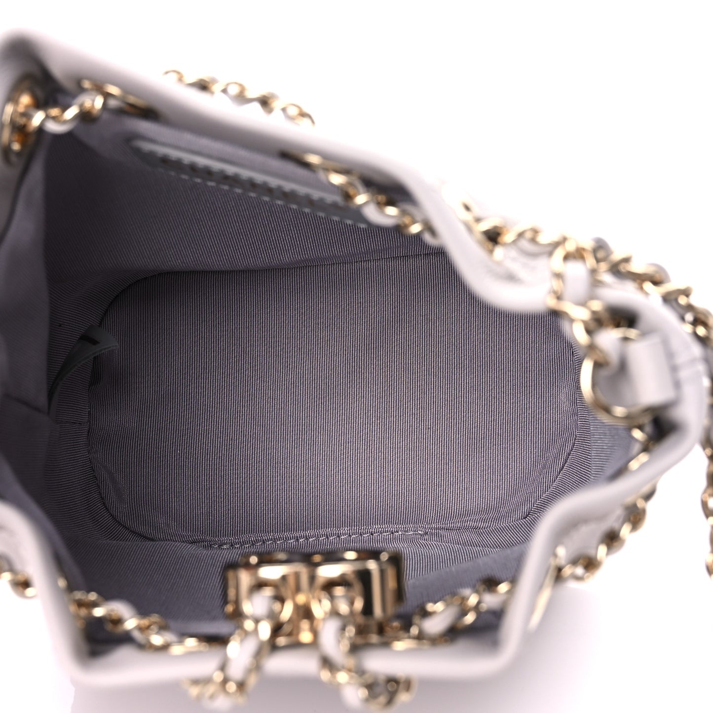 Calfskin Stitched Mini Drawstring CC Bag Light Grey