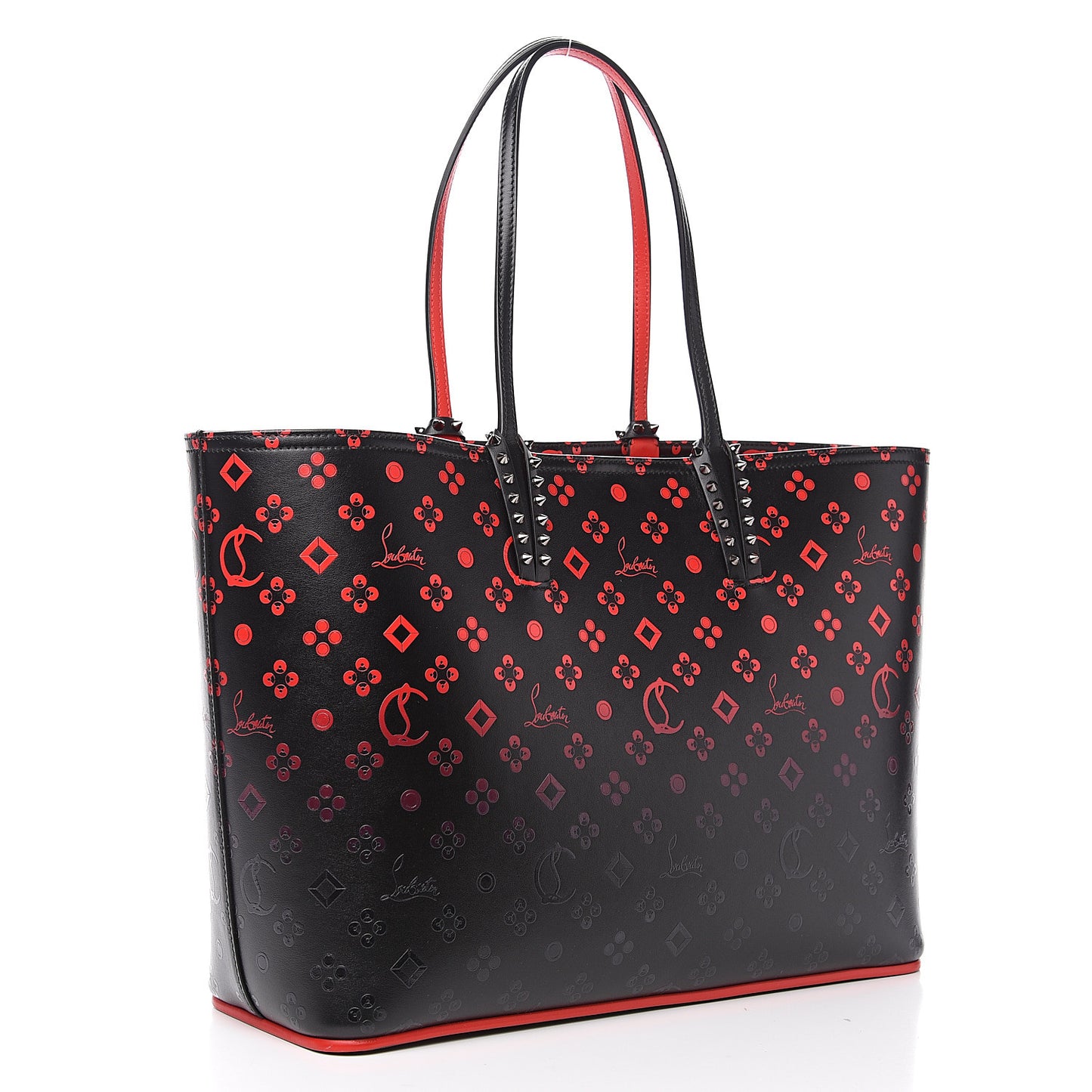 Perforated Calfskin Degrade Loubinthesky East West Cabata Tote Black Red