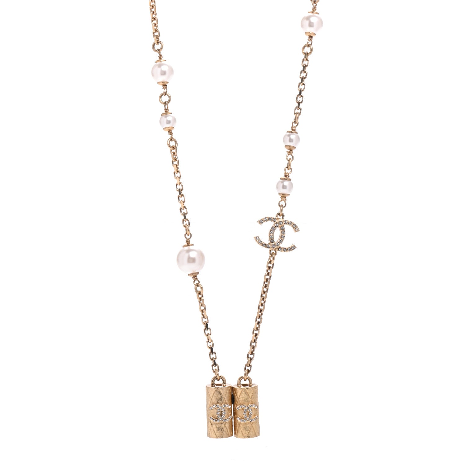 Chanel Crystal Pearl Airpod Necklace Gold 1 of 6